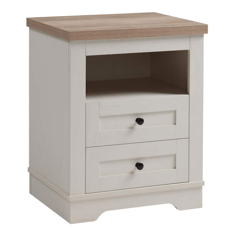 Farmhouse Nightstand, End Table, Side Table with 2 Drawers Storage Cabinet for Bedroom, Living Room, Farmhouse Design