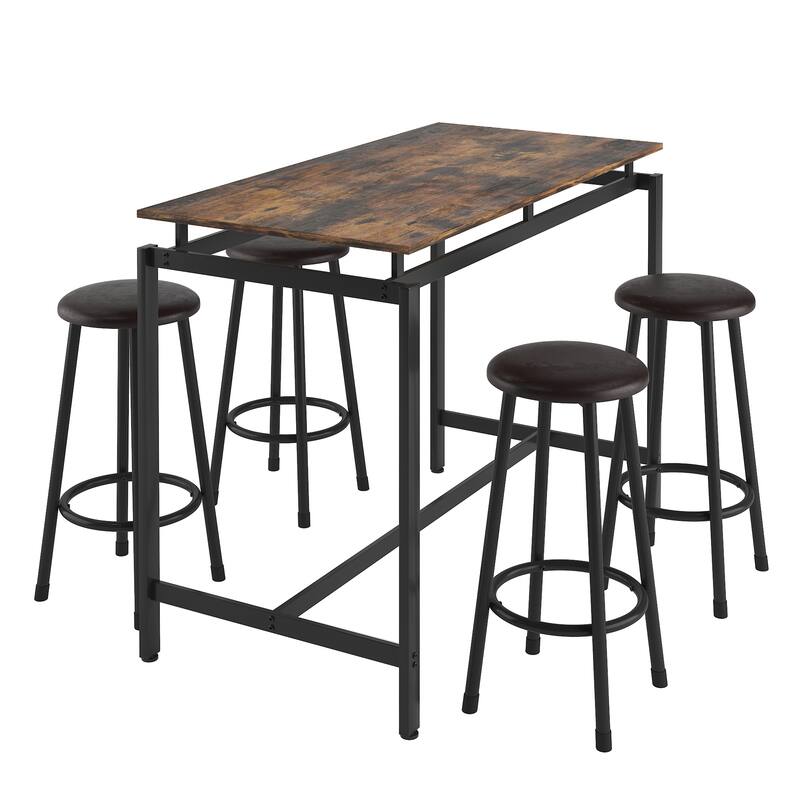 5-Piece Kitchen Counter Height Dining Table and Chairs Set, Bar Table with 4 Stools, Coffee Table, Workbench, Breakfast Table