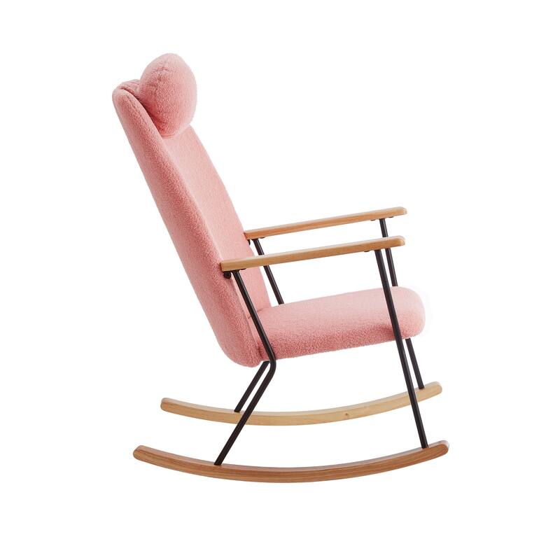 Adjustable Headrest Pillow Rocking Chair Accent Chair with High Backrest