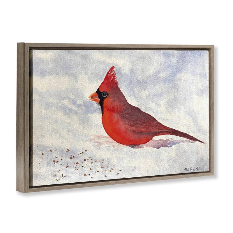 Stupell Red Cardinal in Snow Framed Floater Canvas Wall Art Design By Stephanie Fielden