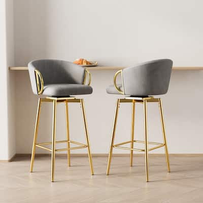 Counter Height Chairs Set of 2, Velvet Upholstered Kitchen Island Chair with Back, Dining Chairs with Metal Legs