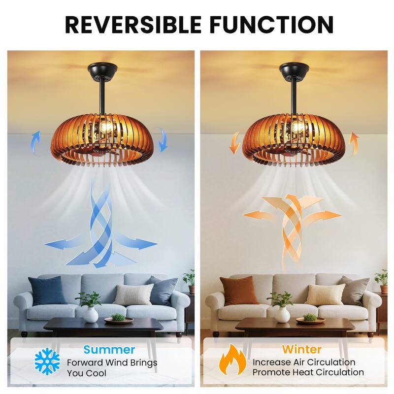 20" Ceiling Fan with Lantern for Kitchen, Farmhouse, Bedroom Ceiling Lights (6 Speeds, 1/2/4 Hour Timer) - Walnut