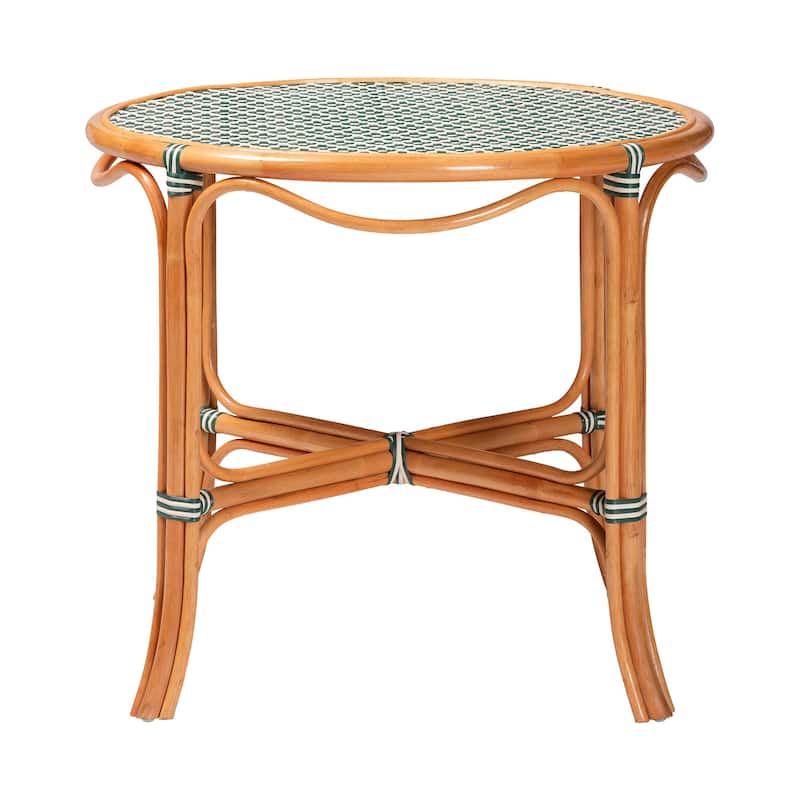Mattie Natural Rattan Round Bistro Dining Table - Handwoven Cafe-Style Accent Table for Kitchen or Indoor/Outdoor Lounge