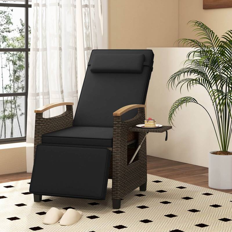Costway 1/2 PCS Patio Wicker Recliner Chair with Adjustable Backrest