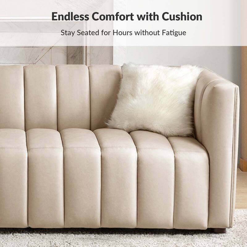 Olinto Modern 83-Inch Genuine Leather Curved Couch Sofa with Channel Back by HULALA HOME