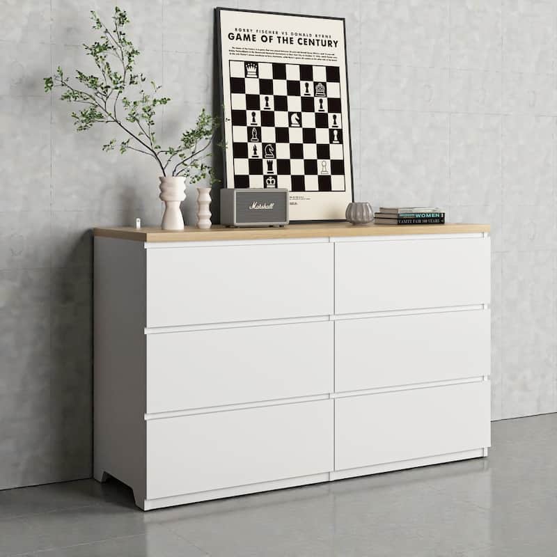 6 Drawer Dresser, Wide Chest of Drawers, Modern Wood Storage Cabinet Clothes Organizer for Bedroom and Entryway