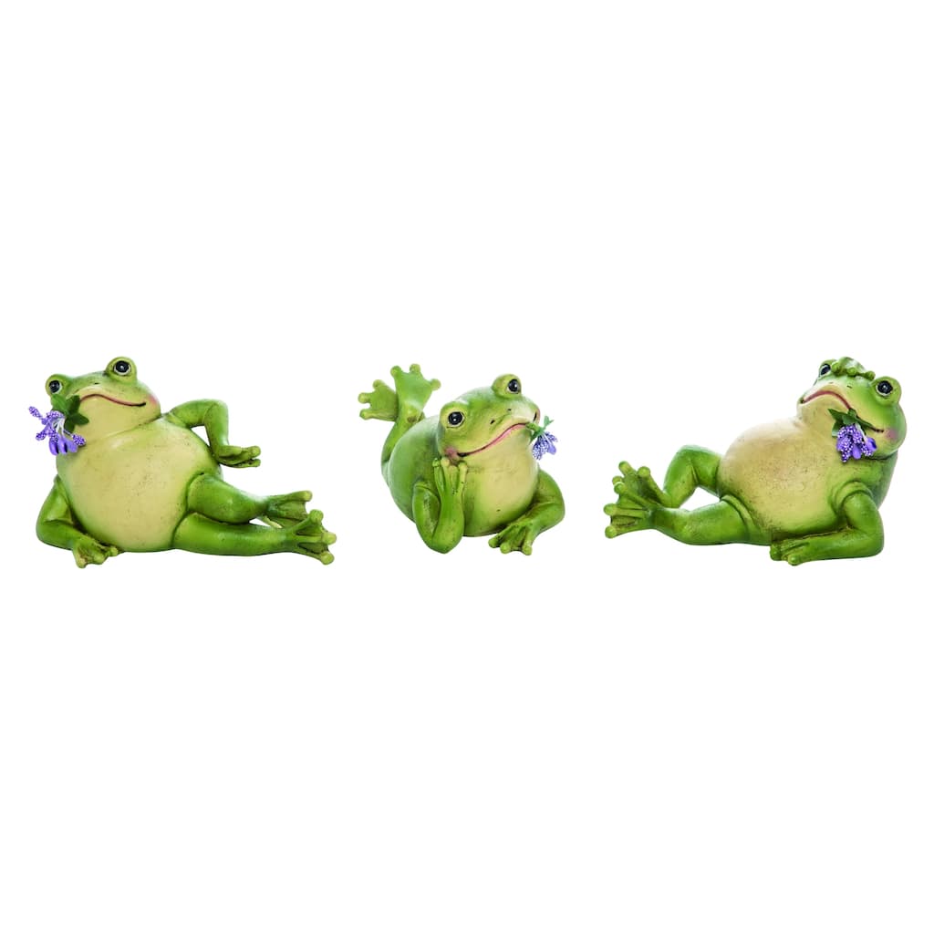 Transpac Resin Green Posing Frog Figurines W/Flower Set of 3, Home and Garden Decorations