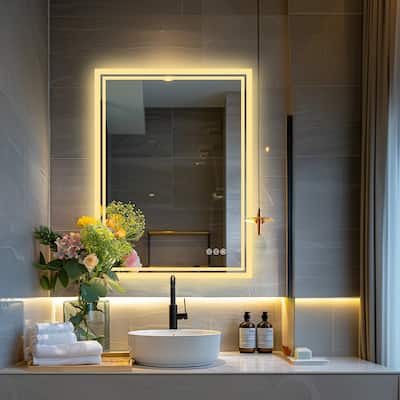 Backlit LED Bathroom Wall Mirror with Dimmable 3 Colors Anti-Fog
