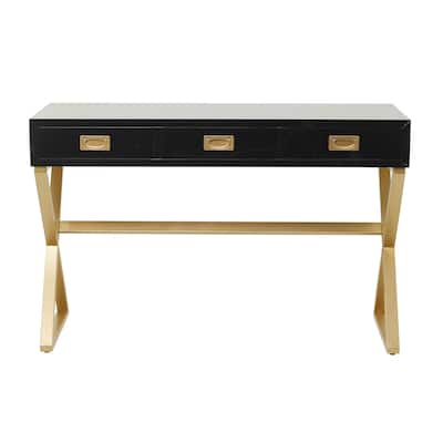 Wooden 3 Drawers Desk with Outlet - Black - Roche River Decor