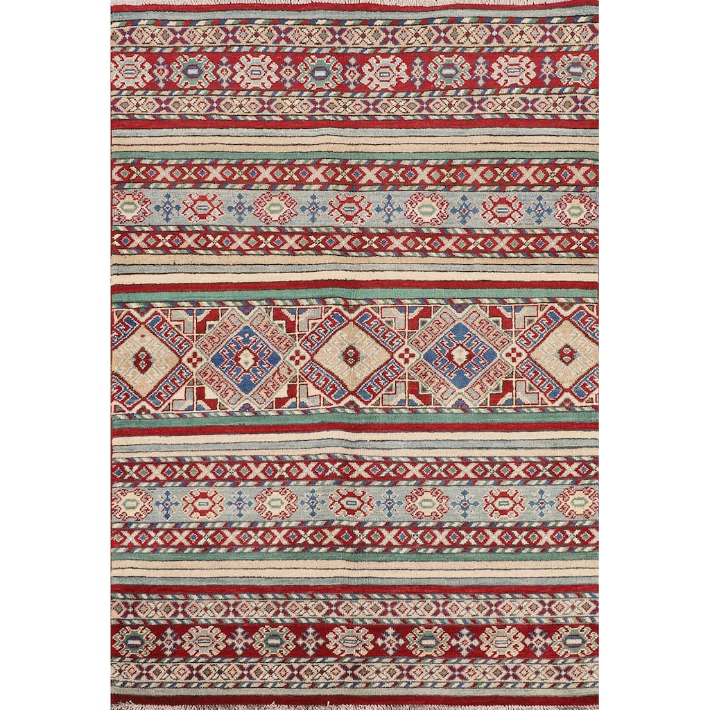Kazak Area Rug Handmade Traditional Oriental Wool Carpet - 3'10" x 5'10"