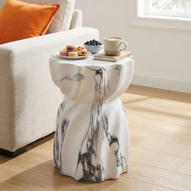 Christopher Knight Home - Modern Outdoor Lightweight Concrete Accent Side Table with Fluted Sculptural Hourglass Design