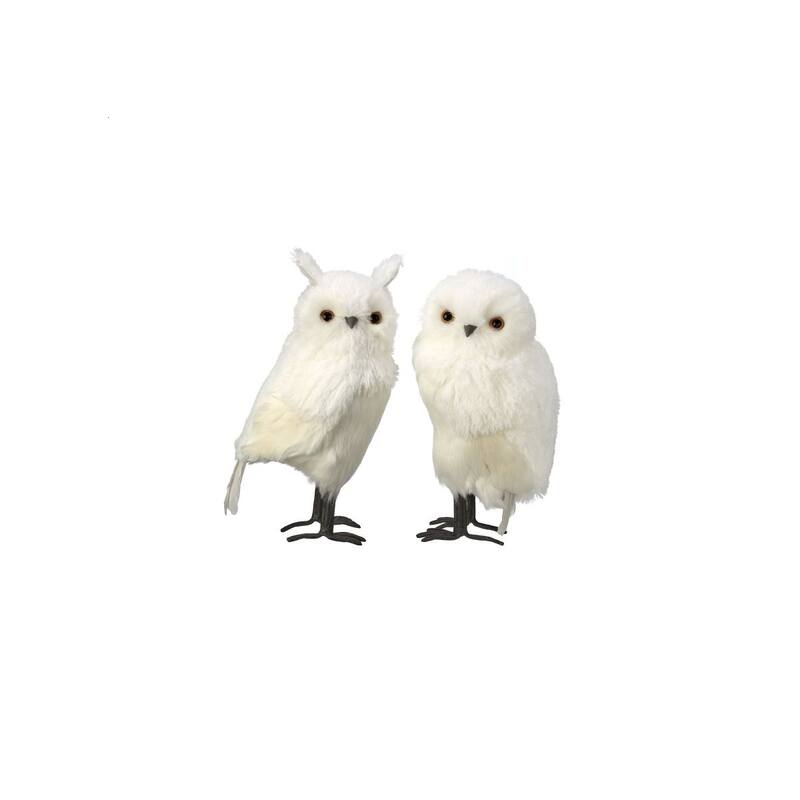 Set of 2 White Owl Christmas Plush Figures 14.5"