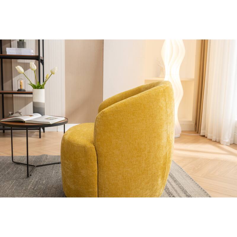 Yellow Chenille 25.6" Swivel Barrel Chair with Black Coating