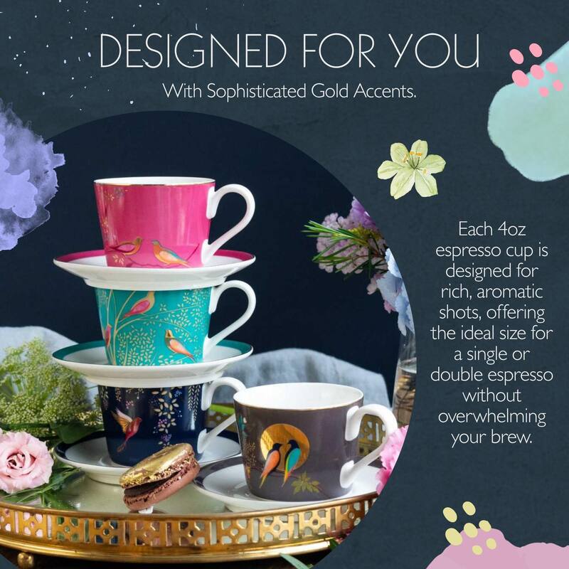 Portmeirion Sara Miller London Chelsea Set of 4 Espresso Cups and Saucers - 4 oz