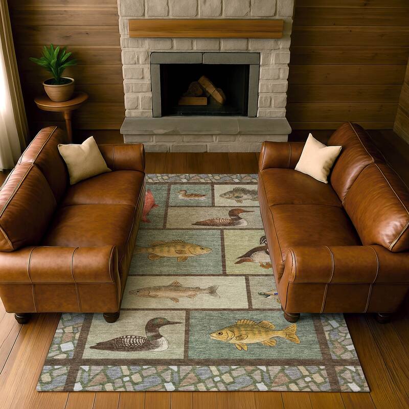 Machine Washable Indoor/ Outdoor Cabin Lodge Chantille Rug