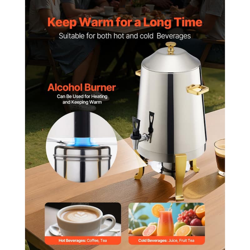 3.4 Gal Stainless Steel Hot Beverage Dispenser with No-Drip and Spigot Drink Server for Parties - 11.4 x 11.4 x 20.9 in