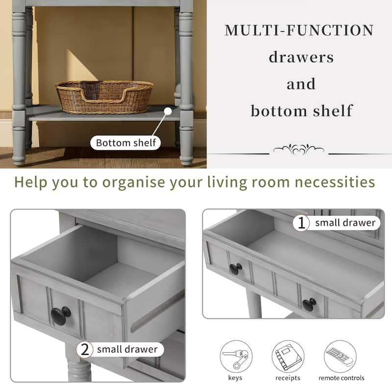 Living Room Narrow Console Table, Classic Solid Wood Entryway Sofa Table with 3 Drawers and Open Shelf, Easy Assembly