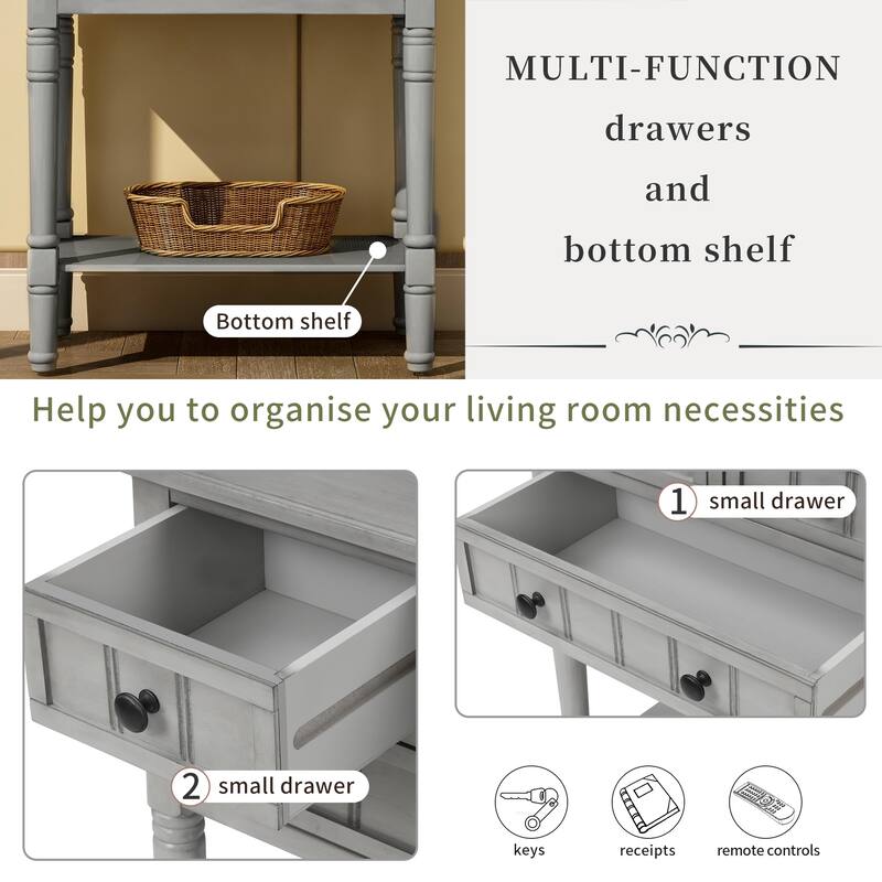 Narrow Console Table,Slim Sofa Table with Three Storage Drawers and Bottom Shelf for Living Room