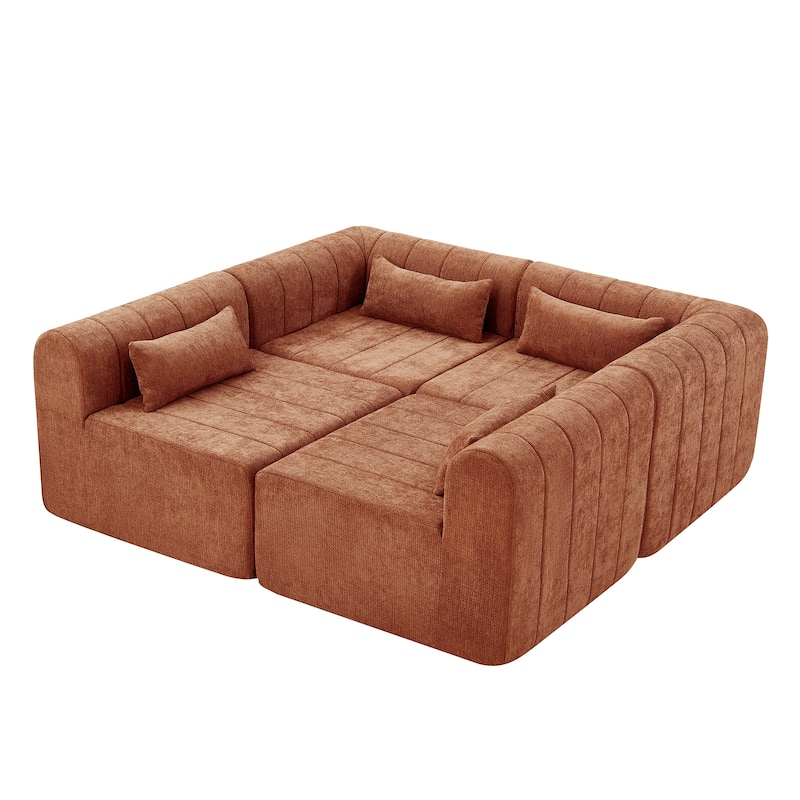 145.5" Modular Sofa Couch, Modern Sectional Sofa for Living Room, Polyester Upholstered Cloud Couch with Deep Seat