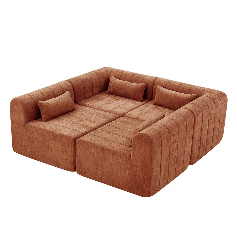 Christopher Knight Home - Modular Polyester Upholstered Sectional Sofa with 4-Piece Compressed Sponge - 145.5"