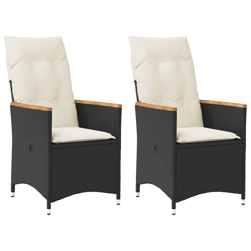 vidaXL Reclining Patio Chairs with Cushions Armchair Outdoor Seating Poly Rattan - Black and cream With armrest