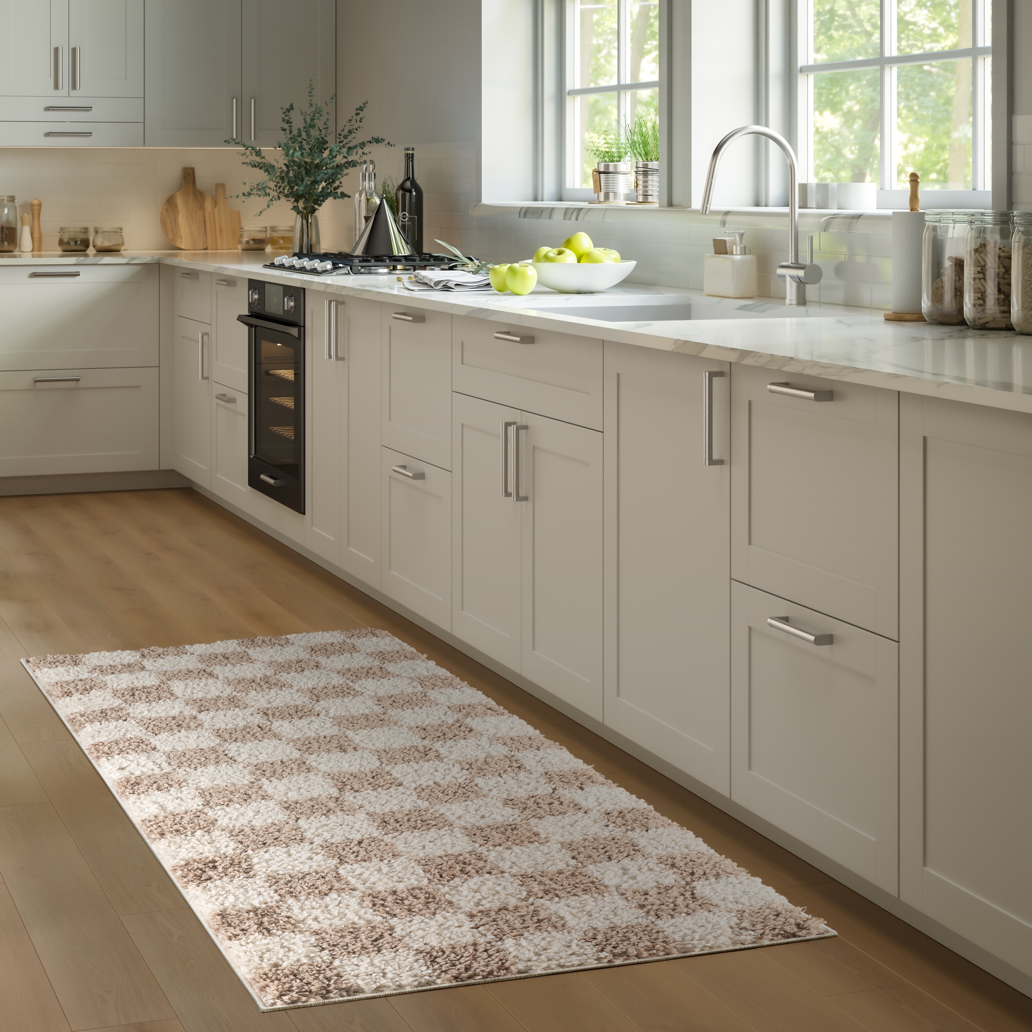 Abani Rugs LIS100A Lisbon Beige and Ivory Checkered Shag Area Rug