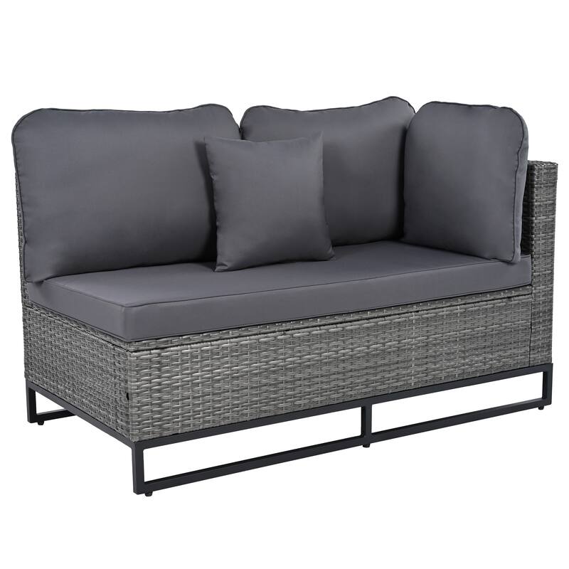 7-Piece Outdoor Wicker Sectional Sofa Set, All-Weather Patio Rattan Furniture Set with Coffee Table and Pillows