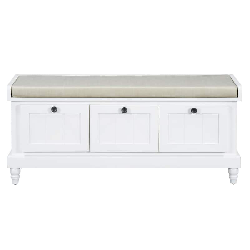 Classic Shoe Bench with Cushion and Three Drawers