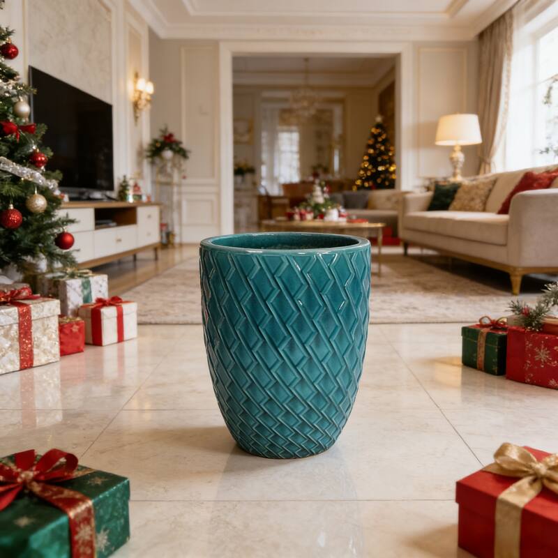 Elegant Ceramic Pot with Diamond Pattern for Indoor-Outdoor Plants
