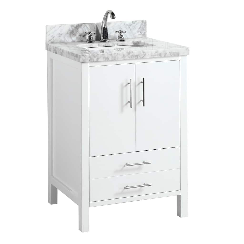 KitchenBathCollection California 24" Bathroom Vanity with Carrara Marble Top