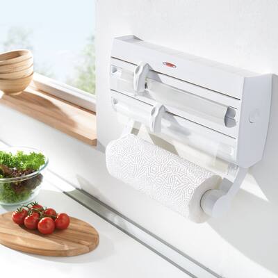 Leifheit Wall Mount Paper Towel Holder with Spice Rack