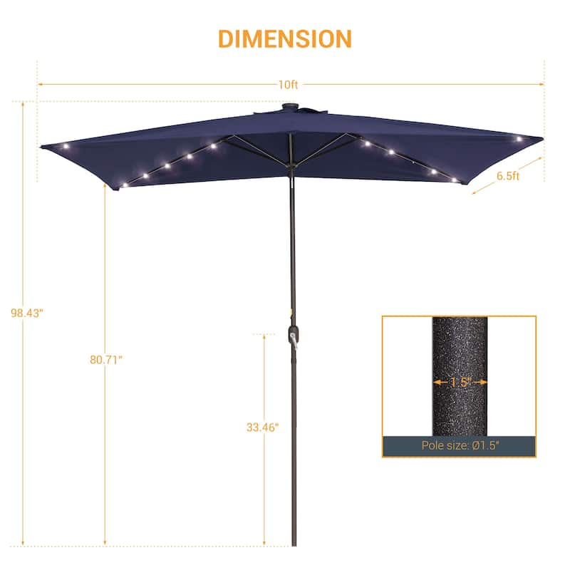 BONOSUKI Outdoor 10 x 6.5ft LED Rectangula Umbrella Patio Market Table Umbrella Aluminium/Steel with Tilt