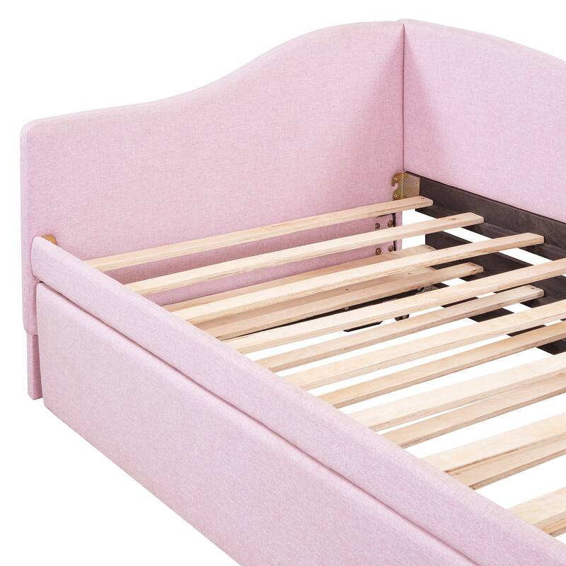 Twin Size Upholstered Daybed with Pop Up Trundle,No Box Spring Needed