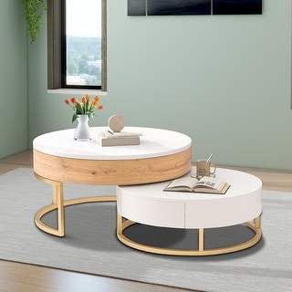 Modern Stylish Two Piece Wooden Nesting Coffee Table Set