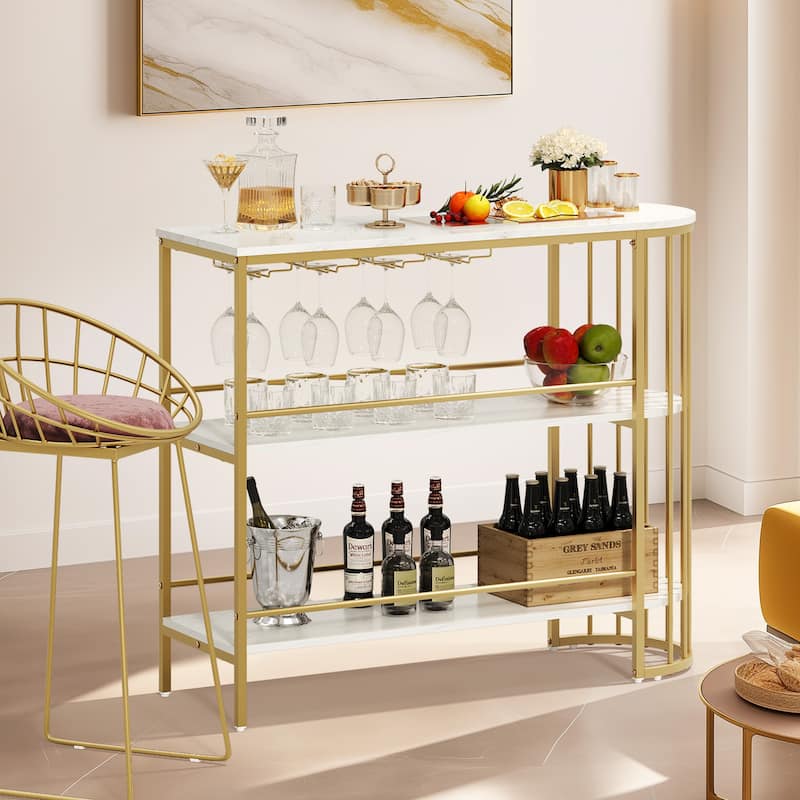 Moasis Home Bar Unit 3-Tier Liquor Bar Table with Glass Holder