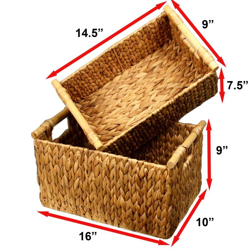 Hyacinth Nesting Baskets Wood Handles 2-Pack - 16"L" x 10"W x 9"H - 16"x10"x9"