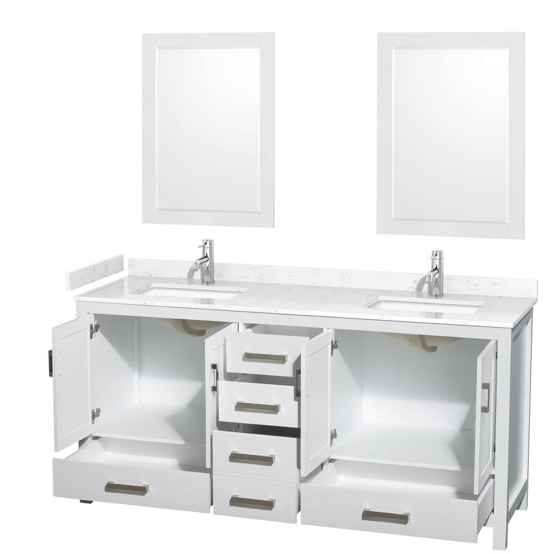 Sheffield Double Bathroom Vanity Set, Cultured Top, 24-Inch Mirrors