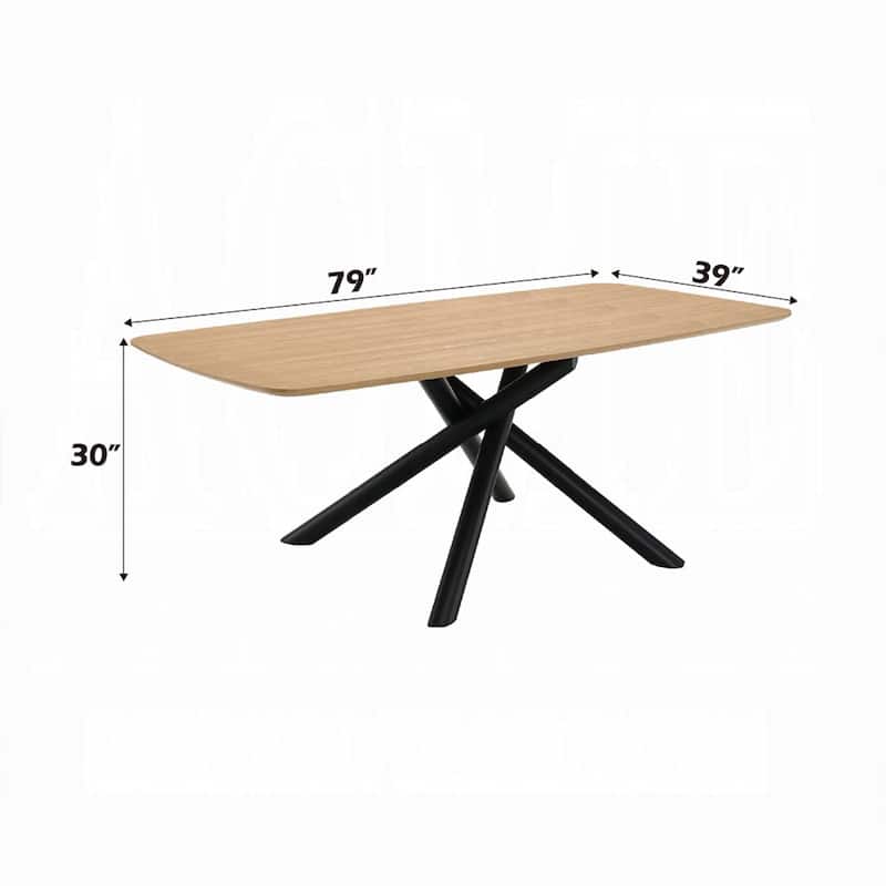 Loan Dining Table, Rectangular Natural Brown Top, Black Metal 79 Inch