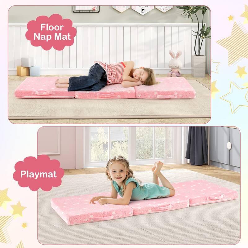 Gymax Foldable Floor Mattress for Kids Glow in the Dark Toddler Nap