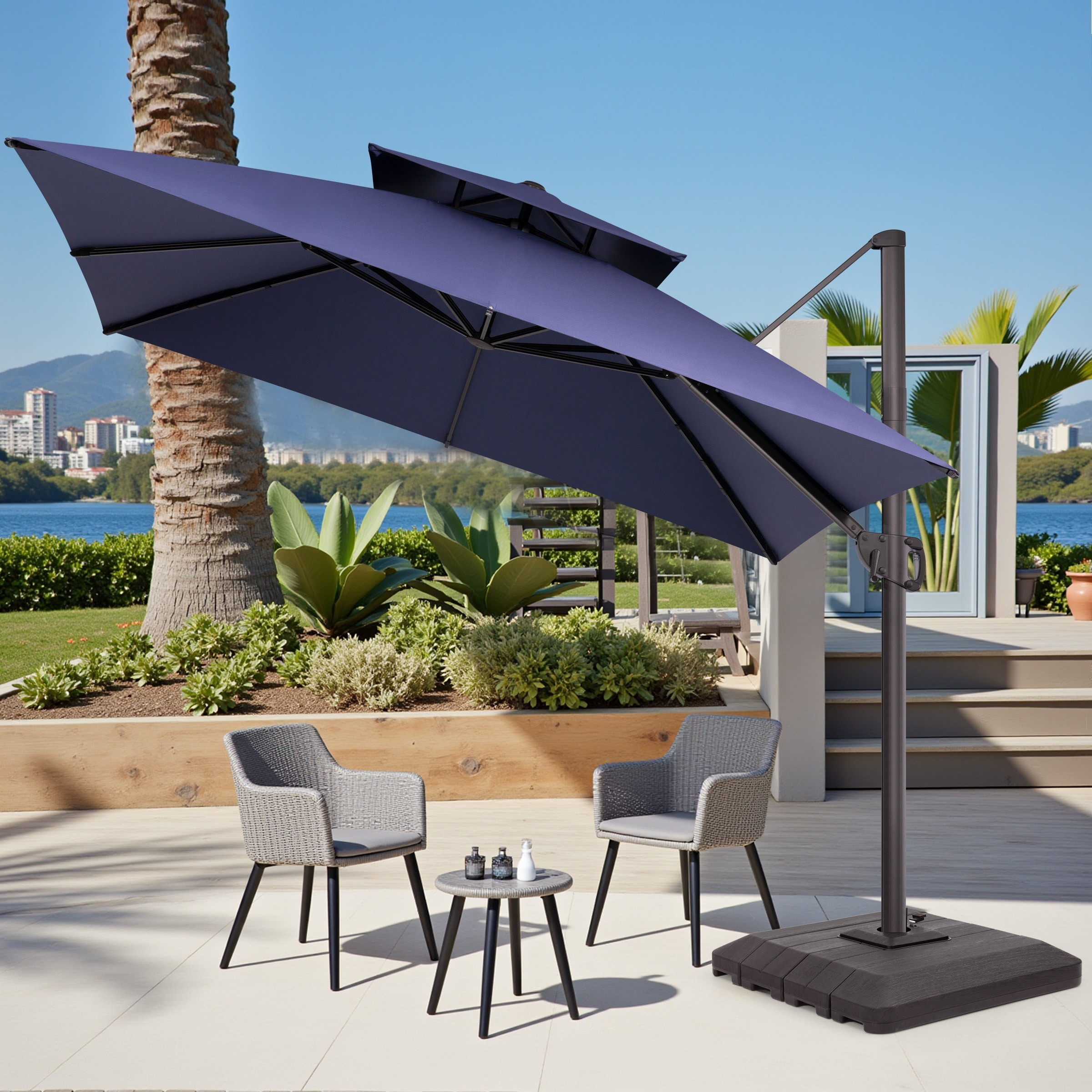 10 square patio umbrella Grand 10x10 FT Patio Offset Large Aluminum Cantilever Umbrella Base Included for Deck Porch (Champagne, 10x10 FT) : Patio, Lawn & Garden This resort GRAND PATIO 10 x 10