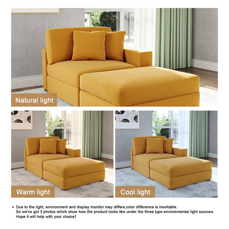 Corduroy Chaise Lounge Sofa with Ottoman for Living Room