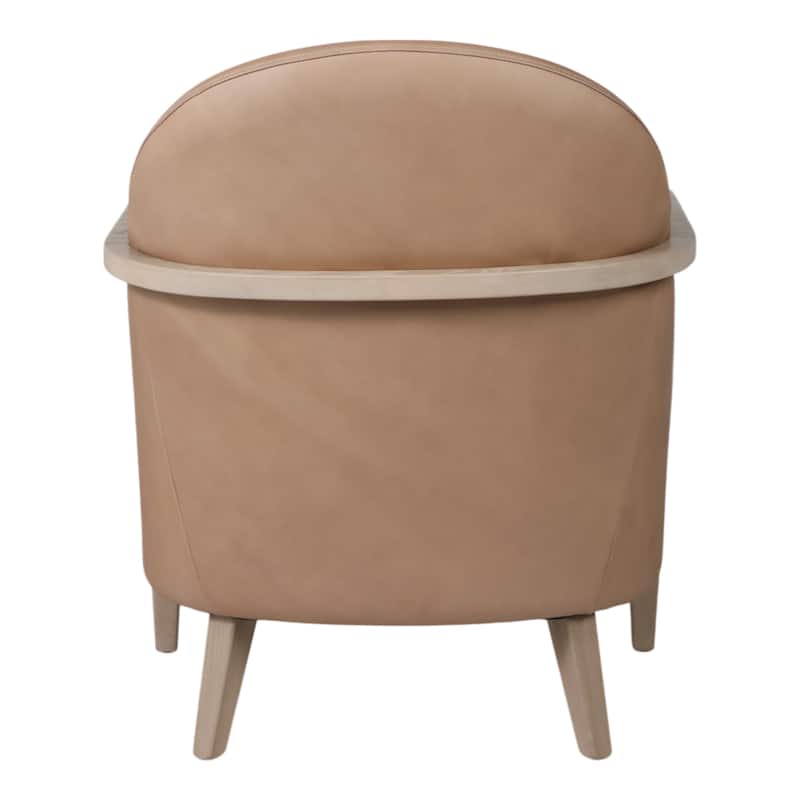 Faux Leather Wood Accent Chair Curved Armrests with Cushion - 33" Tan - 27" x 30" x 33"