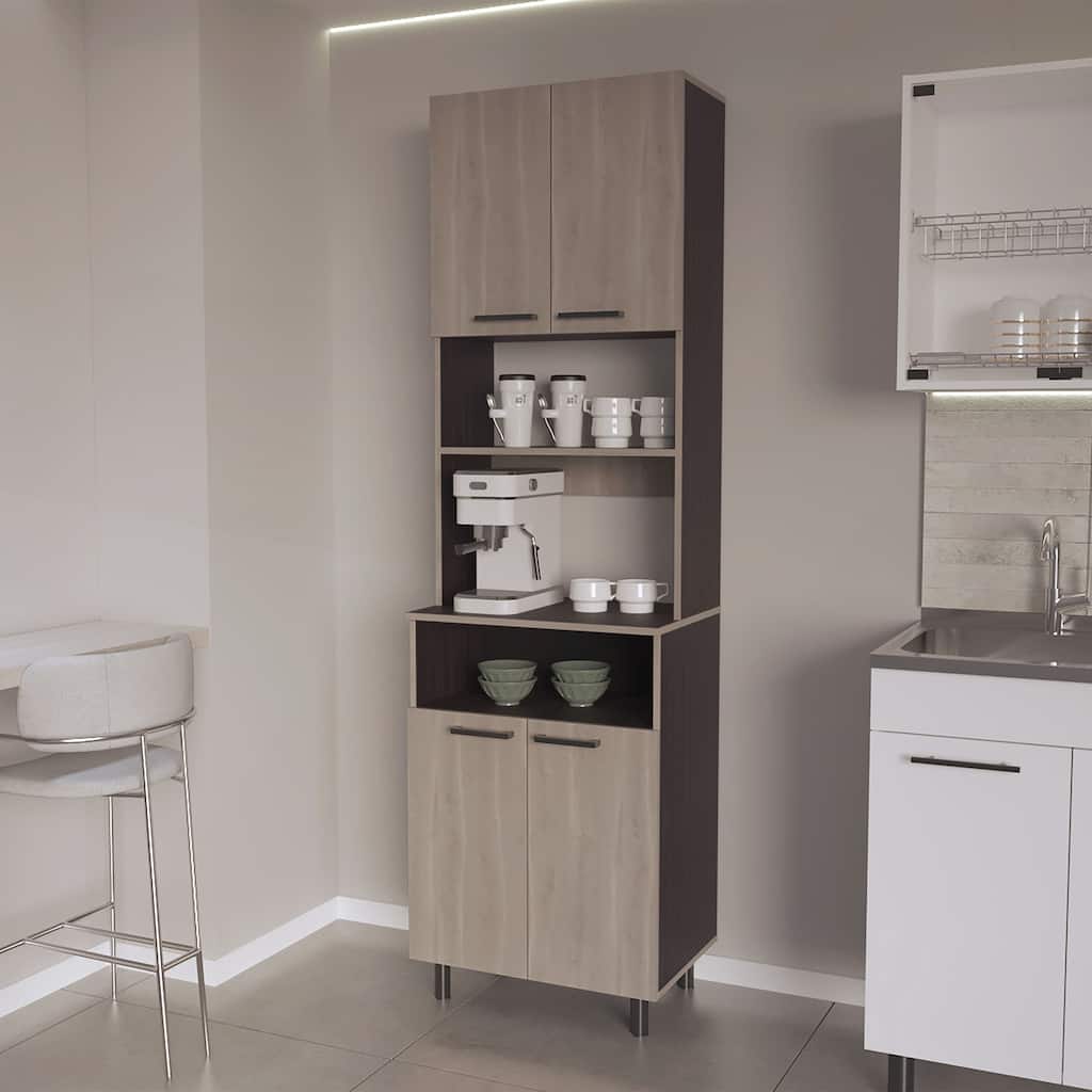 Kitchen Pantry with Open Storage and 4 Doors