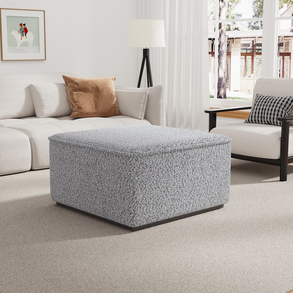 Square Upholstered Ottoman with Black Solid Wood Rubber Feet