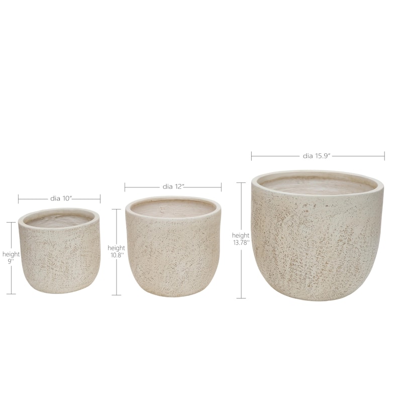 Large Outdoor Indoor Planter, 15.9"+12"+10" Dia Round Magnesium Oxide Planter Set of 3, Flower Pots with Drainage Holes