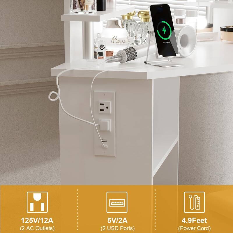 Makeup Vanity Desk with Lights & Power Outlet