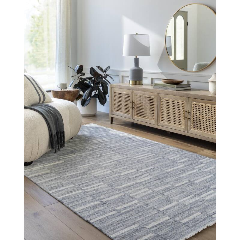 Madilyn Mid-Century Modern Stripe Fringed Area Rug - 2' 6" x 8' - Gray/Brown