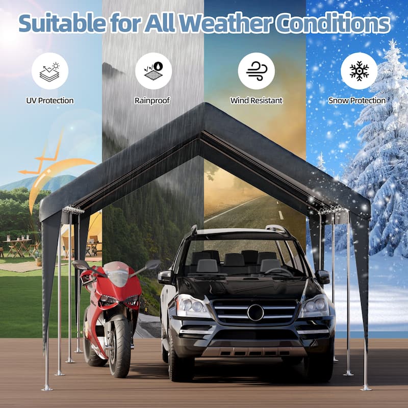 Heavy Duty Carport, All-Weather Waterproof Shelter with Steel Frame for Cars, Boats & Equipment