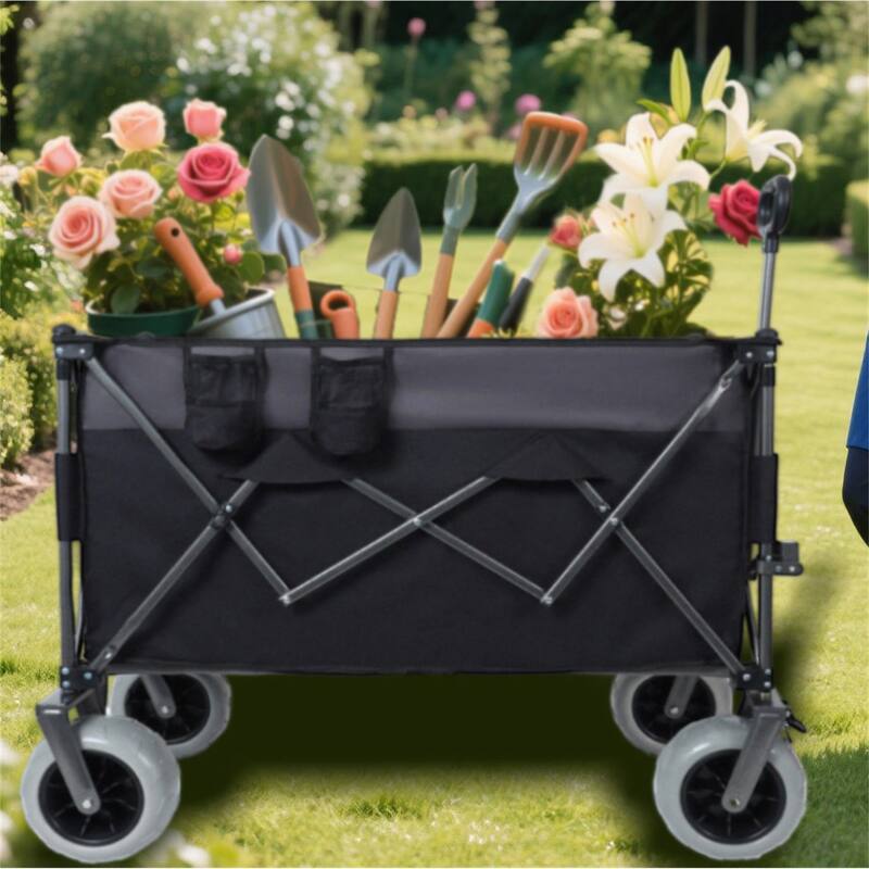 300L XL Heavy-Duty Folding Wagon Cart w/ Brakes,Pockets,Cup Holders