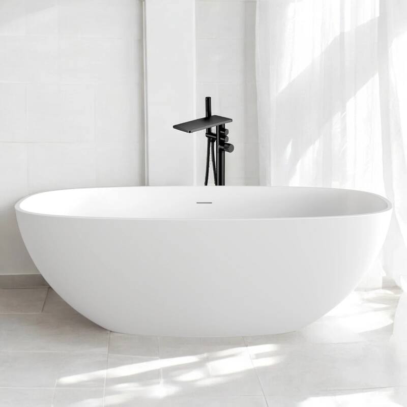 KISRAIS 67" X 29.5" Freestanding Soaking Solid Surface Artificial Stone Bathtub